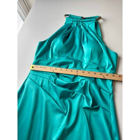 Eliza J Chain Strap Pleated Cocktail Dress Teal Sz 12 70's Mobwife Flirty Siren - Picture 10 of 12